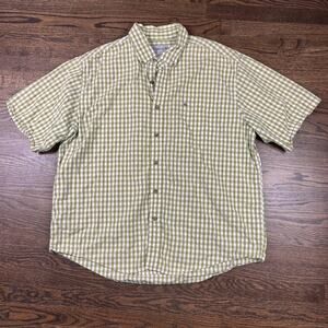 Carhartt Shirt Mens 2XL Green White Plaid Button Down Short Sleeve Casual